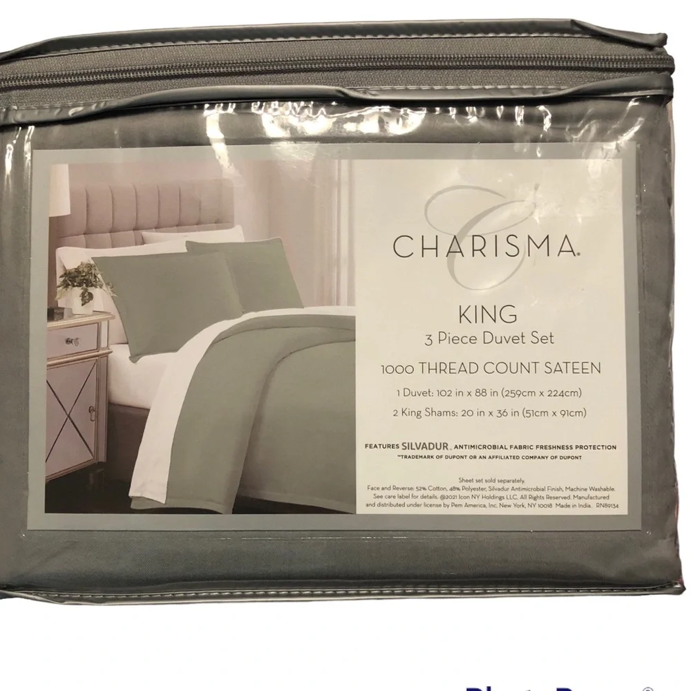 NWT 1000 Thread Count King Duvet Cover Set Dark Gray- Charisma